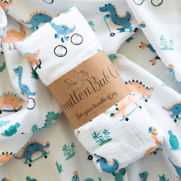 Dinos On The Move Bamboo Muslin Wrap - Smitten Bub Co.