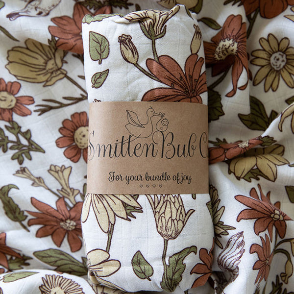 Vintage Floral Bamboo Cotton Muslin Wrap