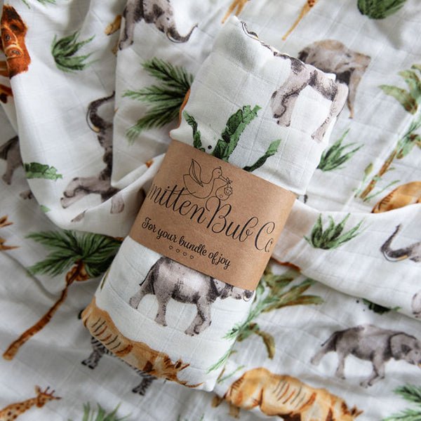 Safari Animals Bamboo Cotton Muslin Wrap - Smitten Bub Co.