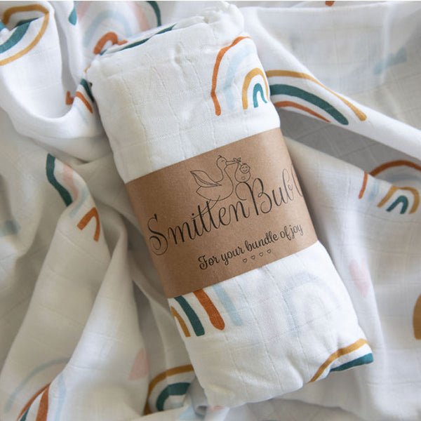 Rainbows Bamboo Cotton Muslin Wrap - Smitten Bub Co.