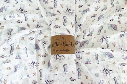 Under the Sea, Octopus &amp; Turtle Bamboo Cotton Muslin Wrap