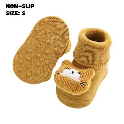 Mustard Yellow Cat Character Socks | Non - Slip Grip for Baby and Toddler - Smitten Bub Co.