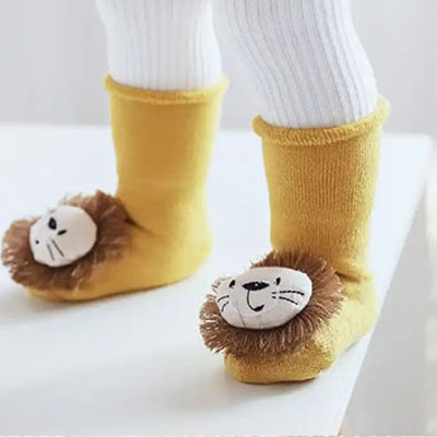 Mustard Lion Character Animal Socks |  Non-Slip Grip for Baby and Toddler