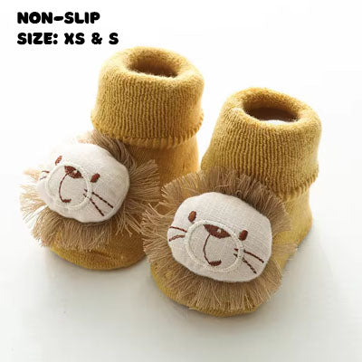 Mustard Lion Character Animal Socks |  Non-Slip Grip for Baby and Toddler