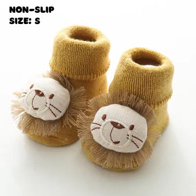 Mustard Lion Character Animal Socks | Non - Slip Grip for Baby and Toddler - Smitten Bub Co.