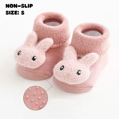 Dusty Pink Rabbit Character Socks | Non-Slip Grip for Baby and Toddler