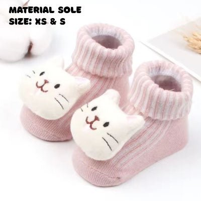 Pink Cat Character Socks | Material Sole for Baby and Toddler - Smitten Bub Co.