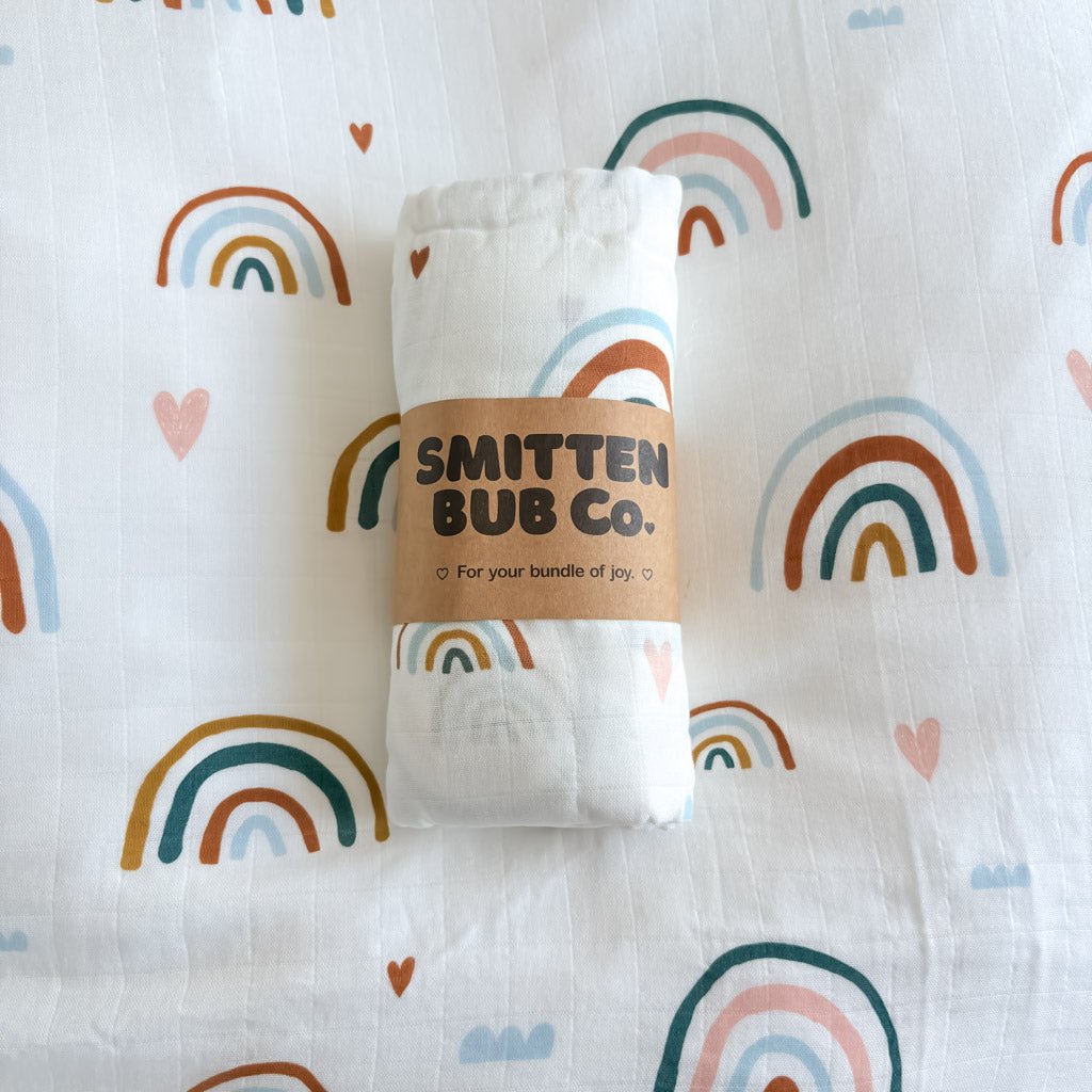 RAINBOWS | Bamboo Cotton Muslin Swaddle - Smitten Bub Co.
