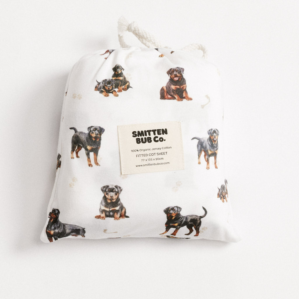 ROTTWEILER | Fitted Cot Sheet - Smitten Bub Co.