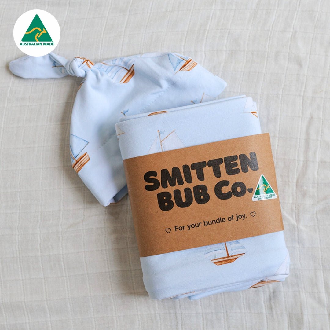Blue Sail Boats Swaddle Set - Smitten Bub Co.