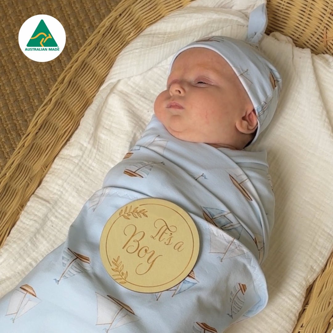 Blue Sail Boats Swaddle Set - Smitten Bub Co.