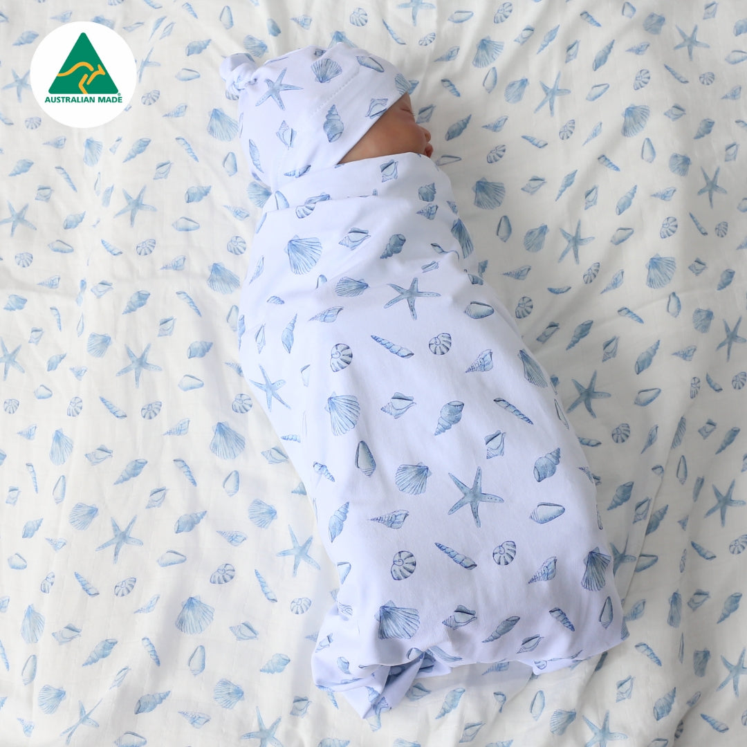 Blue Seashells Swaddle Set