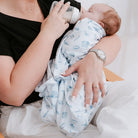 BLUE SEASHELLS | Jersey Swaddle Beanie Set - Smitten Bub Co.