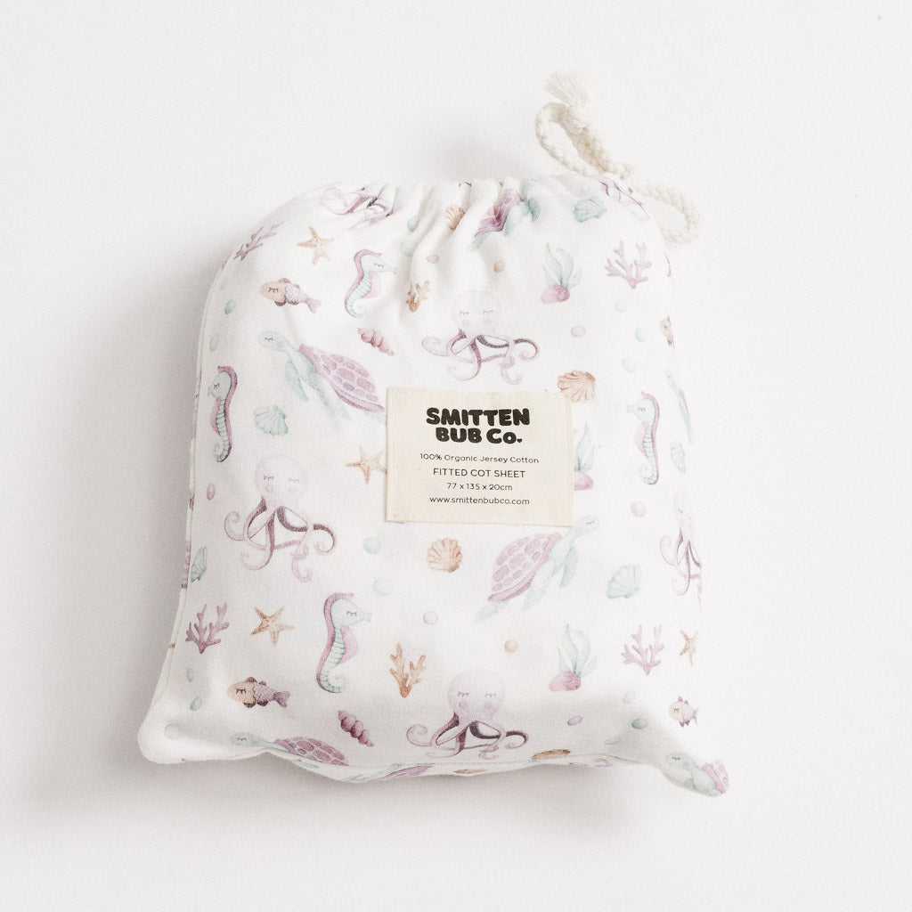 UNDER THE SEA, OCTOPUS & TURTLES | Fitted Cot Sheet - Smitten Bub Co.