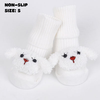 White Dog Character Socks | Non-Slip Grip for Baby and Toddler