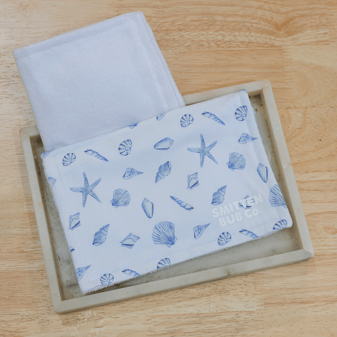 Blue Seashells Burp Cloth - Smitten Bub Co.