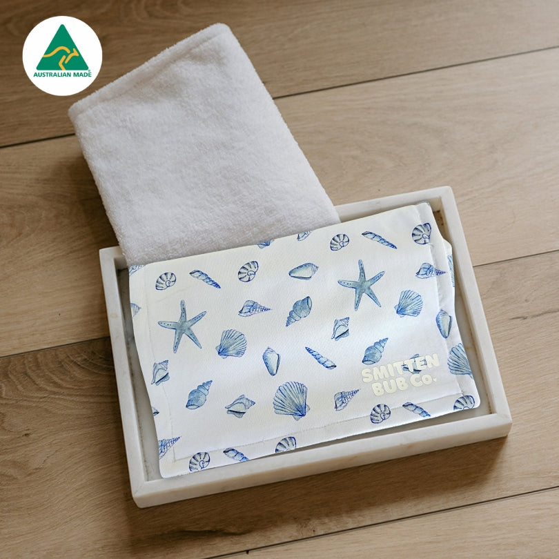 Blue Seashells Burp Cloth