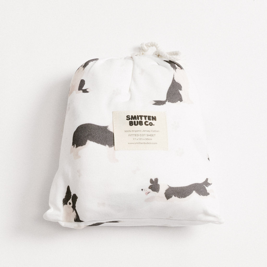 BORDER COLLIE | Fitted Cot Sheet - Smitten Bub Co.