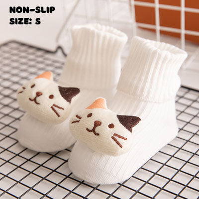 Cream Cat Character Socks | Non-Slip Grip for Baby and Toddler