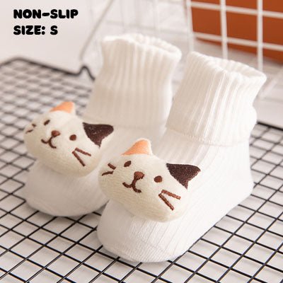 Cream Cat Character Socks | Non - Slip Grip for Baby and Toddler - Smitten Bub Co.