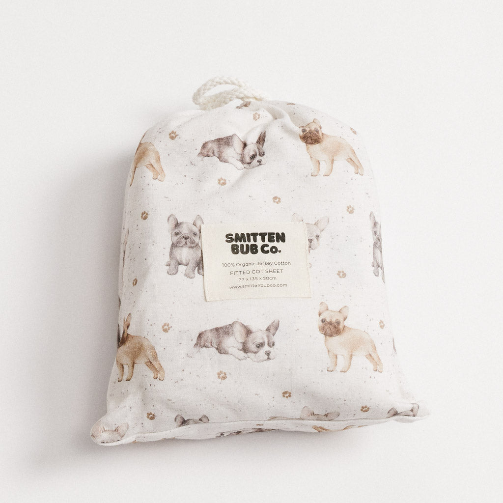 FRENCH BULLDOG | Fitted Cot Sheet - Smitten Bub Co.