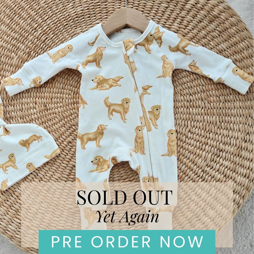 [PRE - ORDER] Golden Retriever Zip Romper - DUE END SEPTEMBER - Smitten Bub Co.