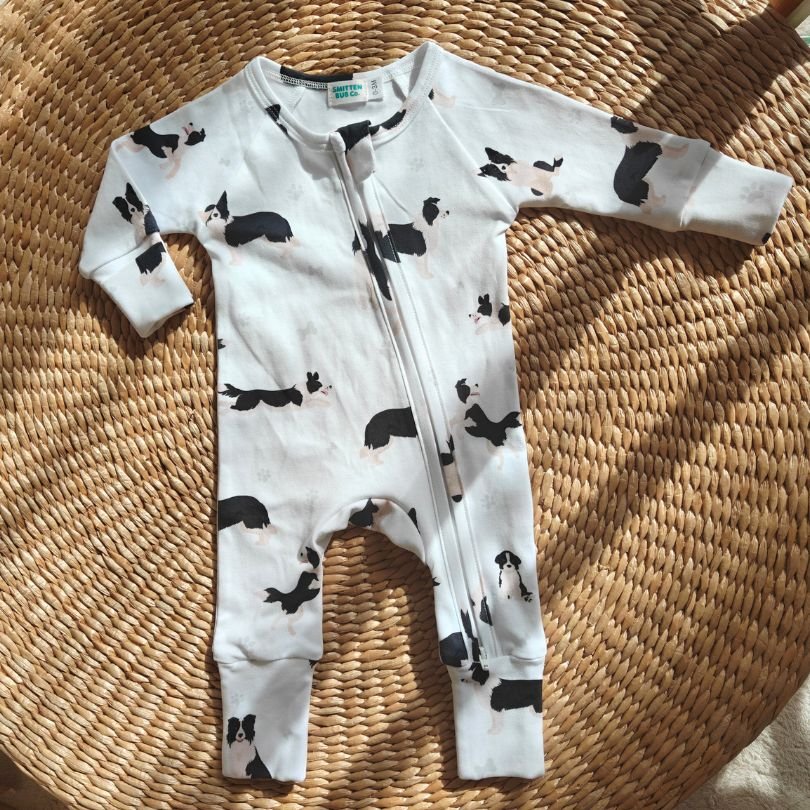 Border Collie Full Zip Unisex Convertable Growsuit Romper - Smitten Bub Co.