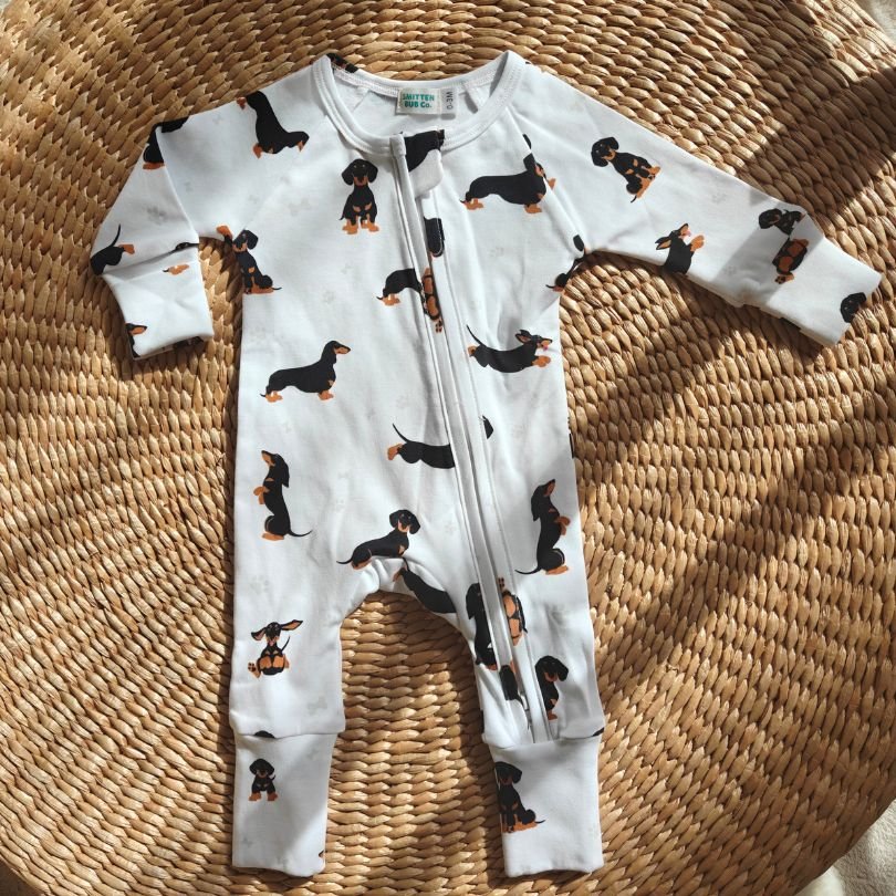 Dachshund Full Zip Unisex Convertable Growsuit Romper - Smitten Bub Co.