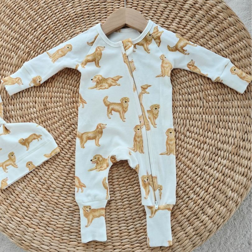 Golden Retriever Full Zip Unisex Convertable Growsuit Romper - Smitten Bub Co.