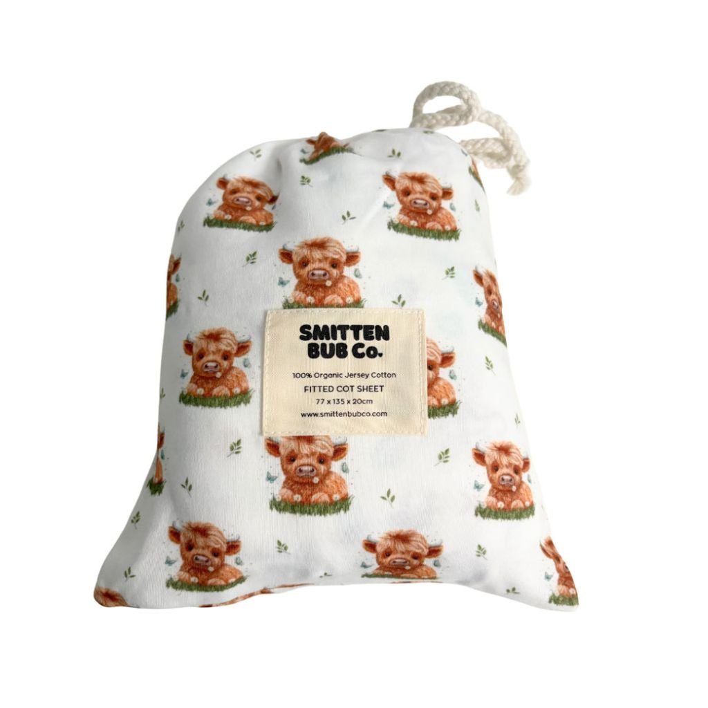 HIGHLAND COW | Fitted Cot Sheet - Smitten Bub Co.