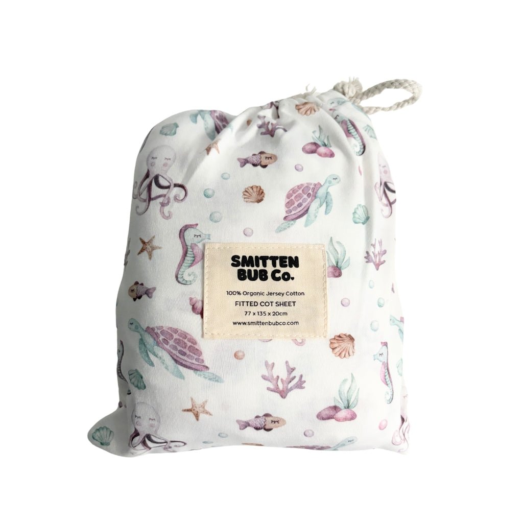 Smitten Turtle UNDER THE SEA, OCTOPUS & TURTLES | Fitted Cot Sheet – Smitten Bub Co.