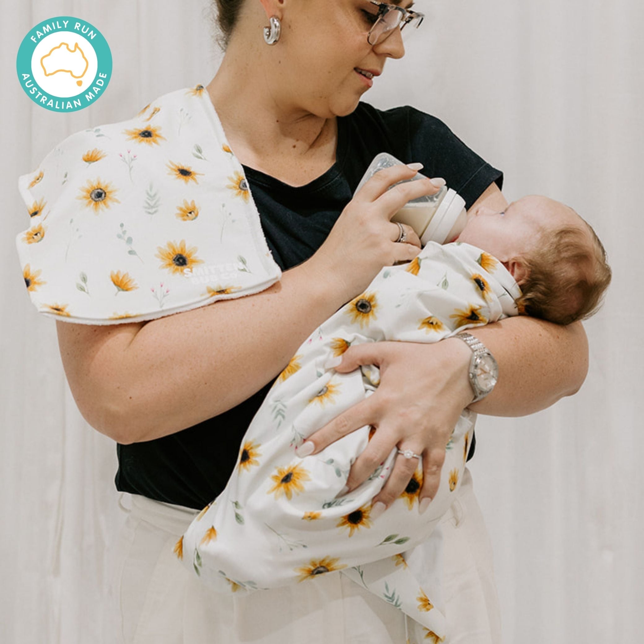 SUNFLOWER | Jersey Swaddle Beanie Set - Smitten Bub Co.