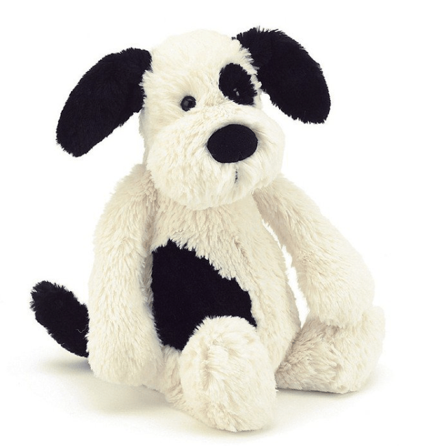 Jellycat Bashful Puppy Black & Cream Dog MEDIUM - Smitten Bub Co.