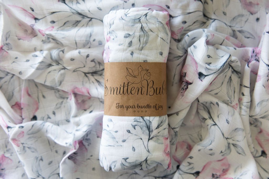 Z Pink Petals Bamboo Cotton Muslin Wrap - Smitten Bub Co.